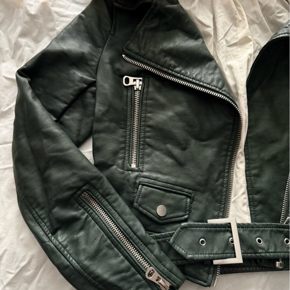 ZARA FAUX LEATHER FOREST GREEN JACKET - Picture 2 of 3